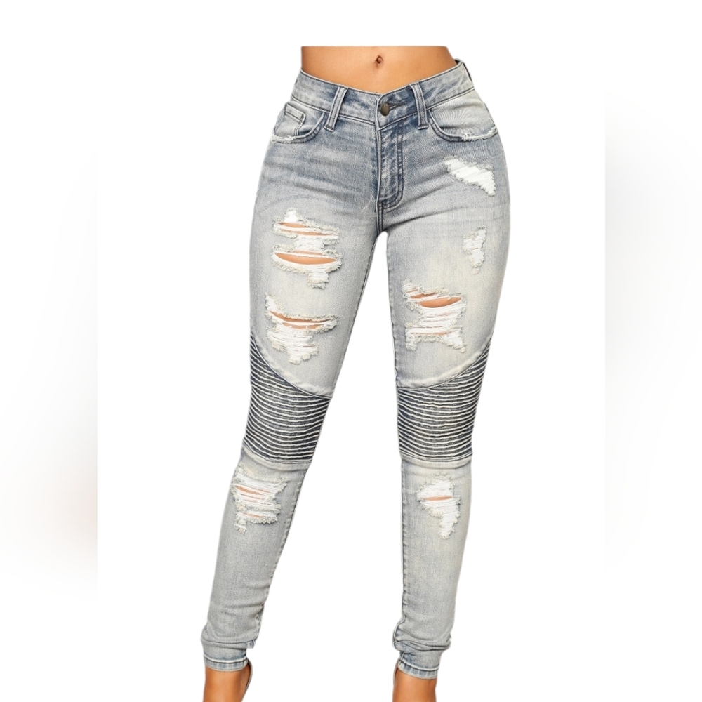 Womens Fashion Nova Distressed Moto Skinny Jeans